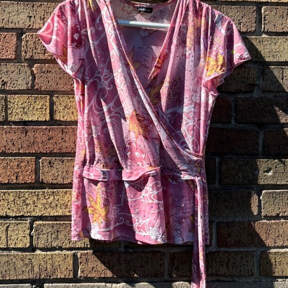 Y2K Design Pink Wrap Top with Rhinestone Detail S/M - Picture 3 of 3